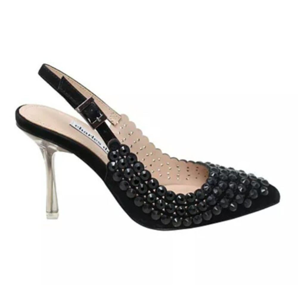 Charles David Women's Idol Slingback Pump Black Crystal Kid Suede Size 7 1/2